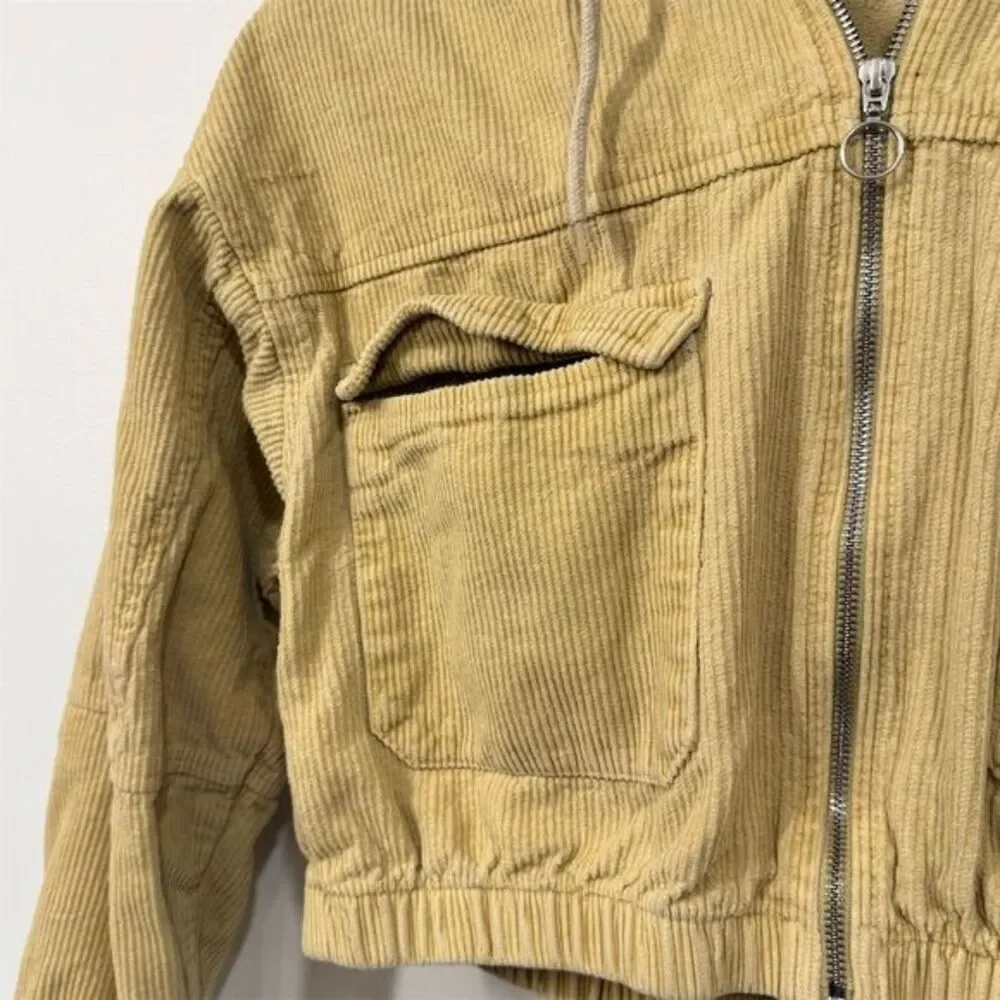 BDG Urban Outfitters Corduroy Cropped Zip Hoodie Jacket Tan M Retro Streetwear